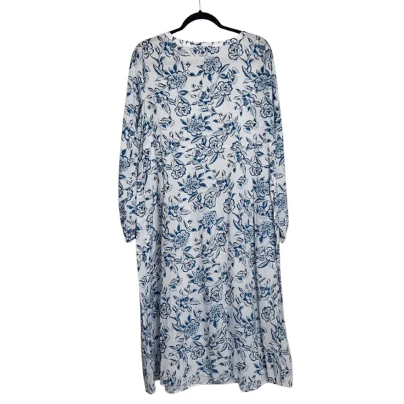 J.JILL Floral Cabana Dress Blue & White Boho Beach Organic Cotton Resort Vacay M - Picture 3 of 12